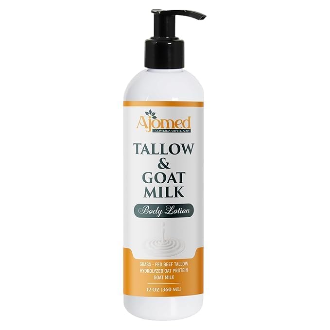 Loção corporal com sebo bovino e leite de cabra AJOMED COSMETICS, sem fragrância, Frankincense, 355 mL