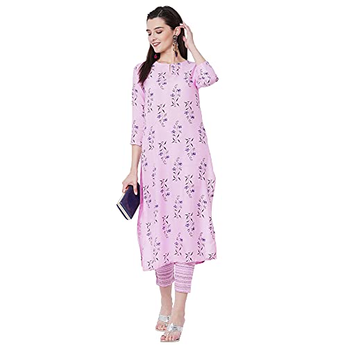 Image of GoSriKi Women's Cotton Straight Printed Kurta with Pant