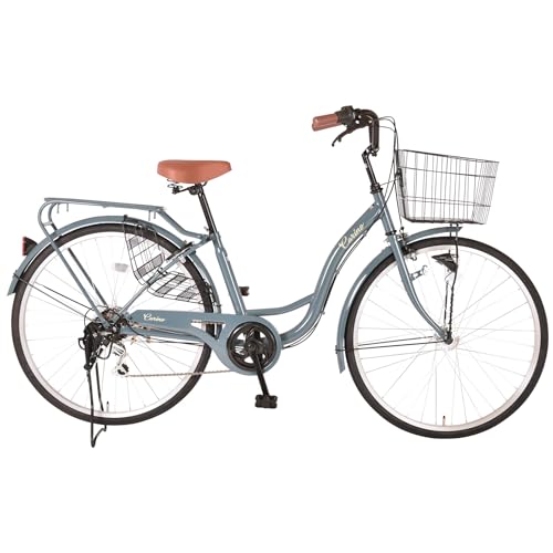 【完成車】 Carino 自転車 シティサイクル ママチャリ カゴ付き シマノ 6段変速 LEDライト 通勤通学 新生活 S型軽快車 オートライト CR-S266A ブルーグレー リアキャリア