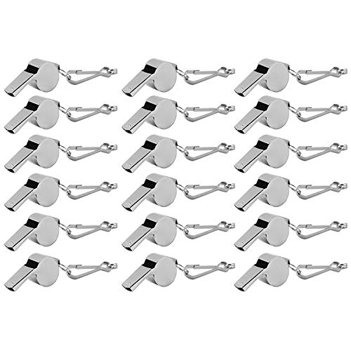 6miles 18 pcs stainless steel loud whistles with lanyar…