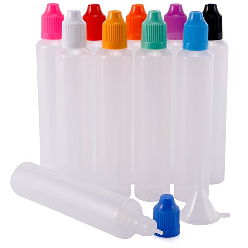 Hamimelon 10 x LDPE plástico líquido Agua ojo Squeezable Dropper vacías Botellas de tapas de botellas (con tapas de varios colores + puntas), 60 ml