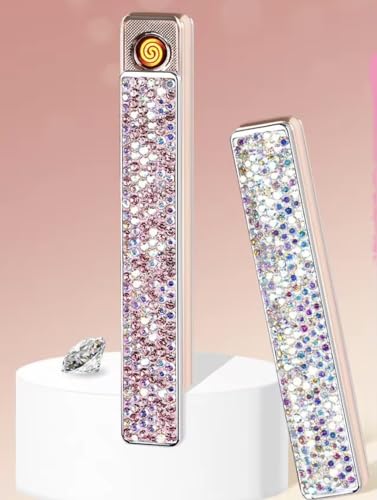Encendedor USB Recargable Lujo Rhinestone 2-Pack Blanco miniatura 2