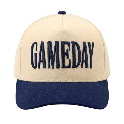 Game Day Hat for Women Men, Vintage Embroidered Football Basketball Cap, Adjustable Baseball Hat Gift World Soccer Cup Fan Blue