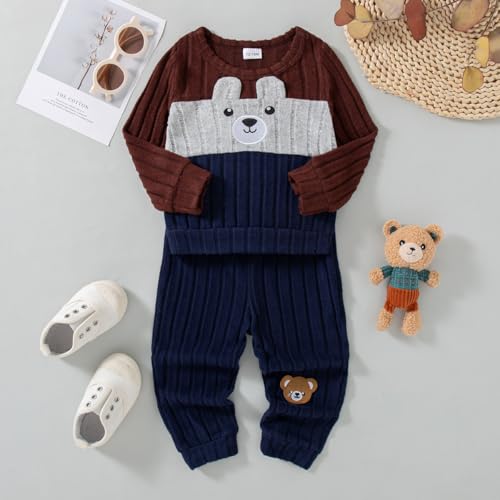 Image of NZRVAWS Toddler Baby Boy Clothes Pullover Sweater Ripped Jean Sweatsuit Little Boy Outfit Fall Winter Clothing Set 6M-7T