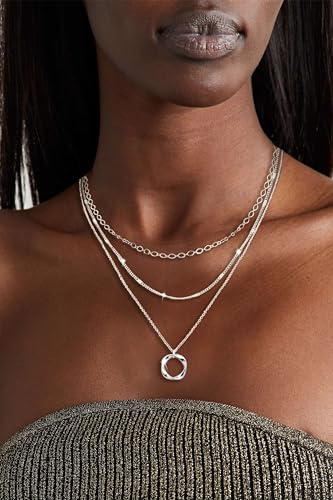 Layered Silver Necklaces for Women, Sterling Silver Stackable Stack Choker Necklaces for Women Trendy Layering Circle Pendant Chain Necklace Set Jewelry for Women4
