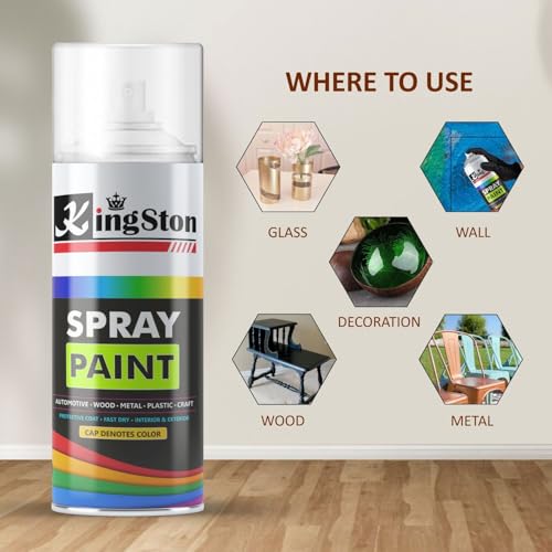 Image of Kingston Acrylic Spray Paint Clear Top Coat for Metal, Wood, Wall & Plastic, Multi-Surface DIY Protective Finish, Quick Dry, 400ml Can, 1 Pc
