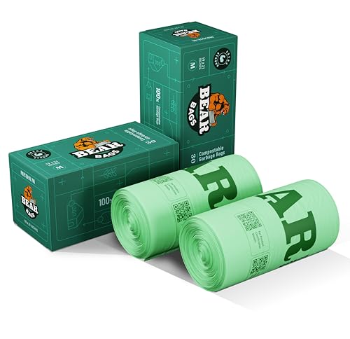 Image of BearBags Extra Strong Compostable Garbage Bags | CPCB & TUV Certified | Medium 19x21 | 60 Bags (2 Rolls) | Green | Dustbin /Trash Bags | For Dry & Wet waste