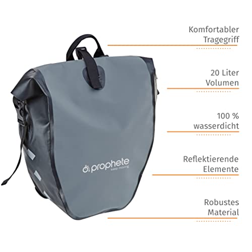 Prophete Seitenpacktasche | Fahrradtasche | grau | Volumen: 20 Liter | wasserdicht