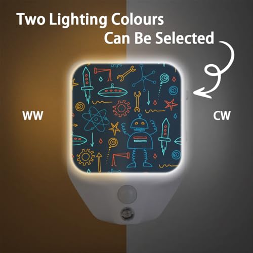 Image of Robot Plug-in Led Night Light with Auto Dusk to Dawn Sensor for Room Decor, Adjustable Brightness Warm White Lights for Hallway,Bedroom, s Room, Kitchen, Stairway