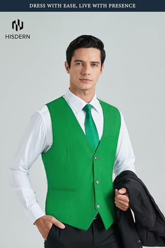 Image of HISDERN Mens Suit Vest Business Casual Dress Waistcoat Vest Solid Color Formal Wedding Vests for Suits or Tuxedo