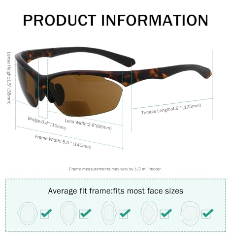 Image of Eyekepper Bifocal Sunglasses for Women Men, Rectangular Frame | Outdoor Sports Bifocal Reading Sunglass, with Readers Built in, Mens Tinted Sun Reader Bifocals, Ladies Cheater,Wrap Half Rim