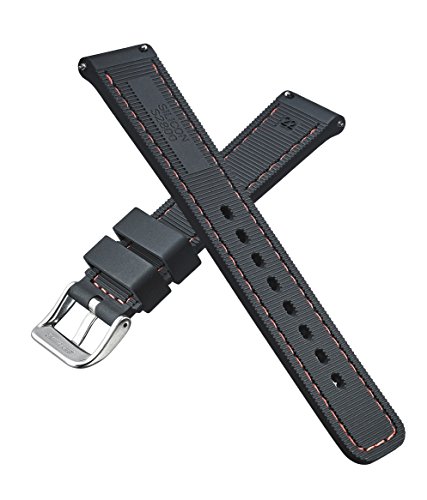 Alpine Premium Quality Waterproof Silicone Watch Band Strap With Quick Release – Soft Rubber Black Watch Band 22Mm - Red Stitching #TOP2