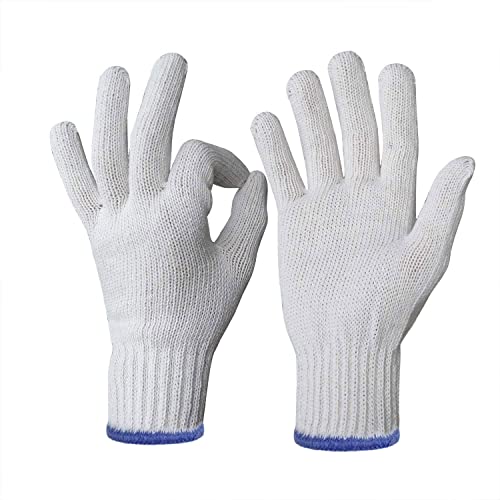 Evridwear Cotton Polyester String Knit Shell Safety Protection Work Gloves For Painter Mechanic Industrial Warehouse Gardening Construction Men & Women 12 Pairs, No Dots, Medium Size #TOP1