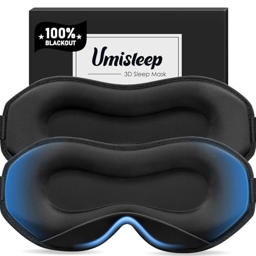 Umisleep 2er Pack Schlafmaske für Seitenschläfer, 3D-Augenhöhlen und verstellbares Gummiband, lichtblockierend und atmungsaktiv, Augenmaske für...