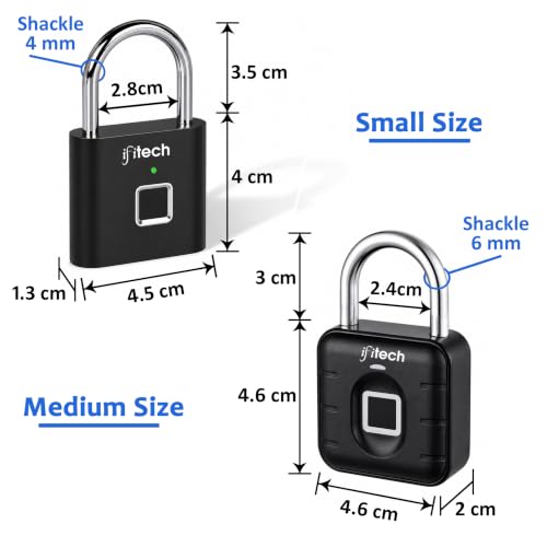 Image of IFITech Smart Fingerprint Padlock | Biometric Padlock | Keyless Lock | Stores Up to 20 Fingerprints | Fingerprint Lock for Gym Locker, Cabinet, Drawer, Luggage & Personal Spaces | Black, Made In India
