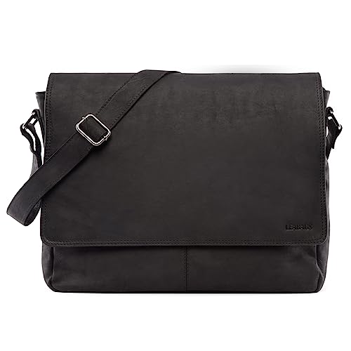 LEABAGS Oxford Sac Bandoulière Cuir Véritable 15 Pouces Homme Femme - Sac Messager avec 8 Compartiments pour Travail, Bureau et Université - Sacoche Ordinateur...