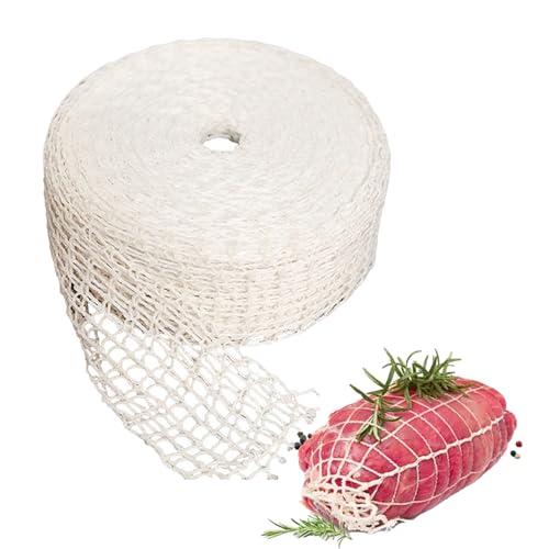 INNAL Malla Coccion 5m x 16 Agujeros Malla para Asar Carne Mallas para Rollos de Carne Red de Jamón Red Elástica Alimentaria para Almacenar Guardar Colgar Freír Hornear y Jamón (Blanca)