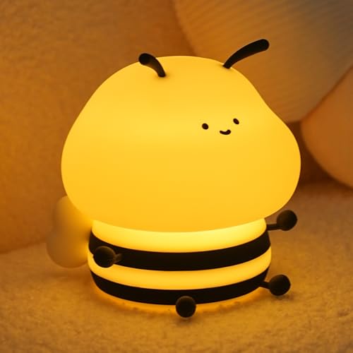 IHALO Luz nocturna para niños, luz nocturna de silicona para bebé, 7 colores RGB, recargable, inalámbrica portátil, luz nocturna de abeja para niños, iluminación de habitación infantil
