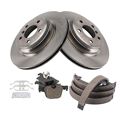 Image of TRQ Rear Brake Pad and Rotor Set Ceramic Rotors Parking Shoe Compatible with 2015-2016 BMW 428i Gran Coupe 2016 428i 428i xDrive