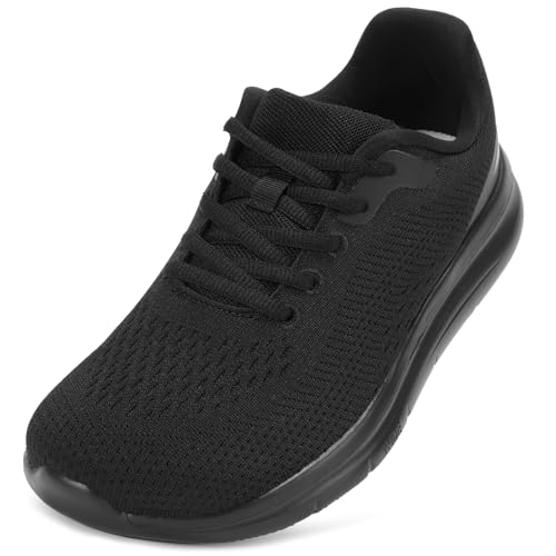 WIDE TOE BOX Walking Shoes Women Orthopedic Lace-up Sneakers Arch Support Breathable Tennis Workout Gym Running Shoe for Plantar Fasciitis Bunions All Black Size 8