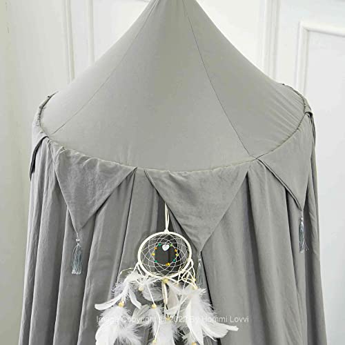 Hommi Lovvi Princess Bed Canopy For Girls, Dreamy Tassels Ceiling Canopy Net Kids Room Decor Soft Canopy Reading Nook, Extra Large Canopies Full Queen Size With Lights - Grey #TOP5