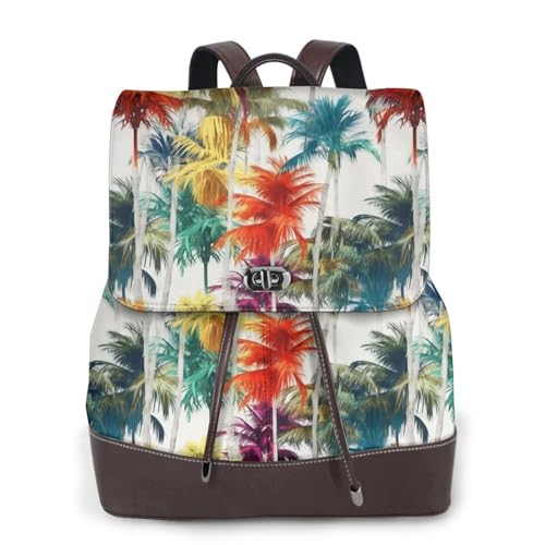 Tropical Hawaiian Palm Leaves Lightweight Daypack Bag Microfiber PU Leather Backpack for Travel Business Commute Gym