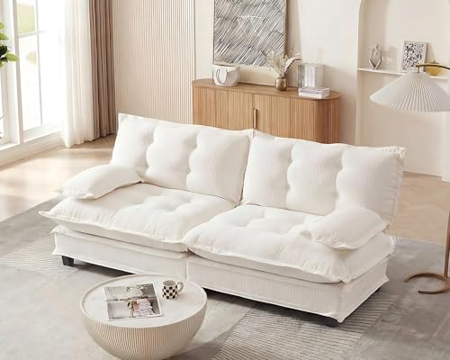 Image of 77 inch Sectional Sleeper Sofa, Modular Deep Seat Couches for Living Room Apartment, Flexible Module Combination Cloud Sofa with Spring Support, Easy Assembly, White