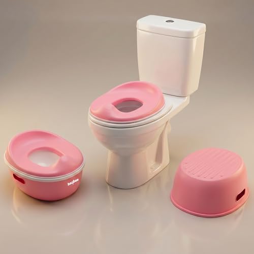 Image of Baybee 3 in 1 Baby Potty Training Seat for Kids 1-5 Years | Toddler Baby Potty Seat Chair with Removable Tray & Anti Slip Base | Portable Toilet Training Potty Seat with Step Stool for kids (Pink)