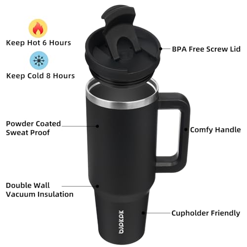 Image of BJPKPK 40 oz Tumbler With Handle Insulated Tumblers With Lid And Straw Stainless Steel Thermal Cup,Black