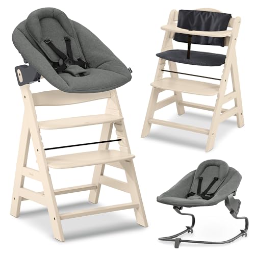 hauck Alpha Plus Premium Set de Trona Evolutiva Bebé con Hamaca Reclinable para Recién Nacidos y Cojín de Algodón | Sillas Tronas Madera con Arnés de 5 Puntos