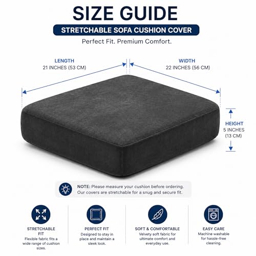 Image of Namdev Art's Velvet Sofa Cushion 21x22x5 Inch | High Density 32 Foam Seat Cushion | Soft & Comfortable Sofa Gaddi with Zip Cover | Multipurpose Cushion for Sofa Chair (Gray)