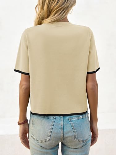 Image of Saodimallsu Women's Short Sleeve Color Block Crew Neck Sweater