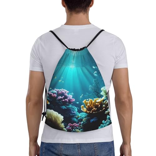 Underwater Scenery Print Drawstring Backpack,210d Polyester Gym Sack,For Sports,Travel And Fitness2