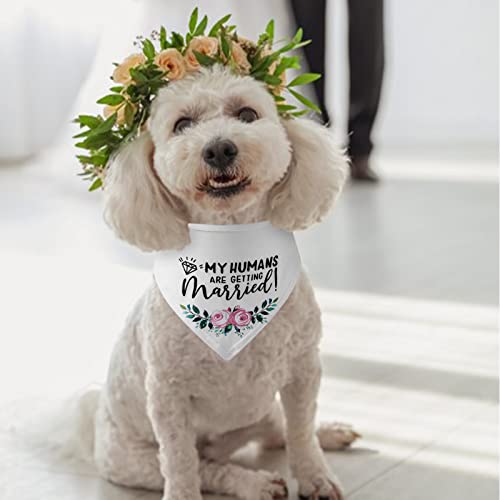 HACRAHO Hunde-Hochzeits-Bandana, 2 Stück Weiß My Humans Are Getting Married Dog Bandana She Said Yes Triangel-Hundebandana-Schal mit Blumenmuster für Hundeliebhaber-Geschenke