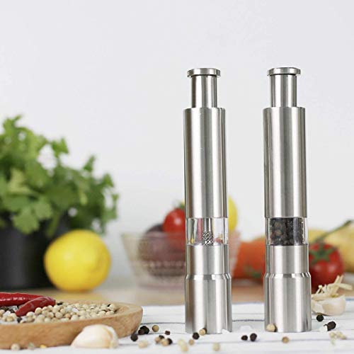 Bellox Kitchen Mini Pepper Grinder Crusher Thumb Press Stainless Steel Push Salt Corn Mustard Seed Spice Sauce Mill Stick, Dispenser| Hand Machine |Easy Cooking Tool Accessories with Stylish Design