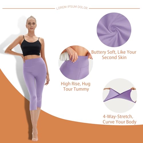 High Waisted Leggings for Women - No See Through Tummy Control Cycling Workout Yoga Pants with Pockets Reg & Plus