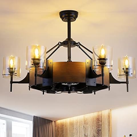 Dannilong Fandelier Caged Ceiling Fans with Lights, 39.5 Inch Black Vintage Rustic Farmhouse Chandelier Ceiling Fan with 6 Candle Lights for Bedroom Dining Living Room Kitchen Cover