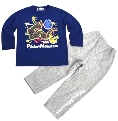 ポケモン パジャマ スウェット ポケットモンスター キッズ 冬物 子供用 パジャマ 黒いレックウザ キャプテンピカチュウ fo-akp04 (140, 裏起毛タイプ（ネイビー）)