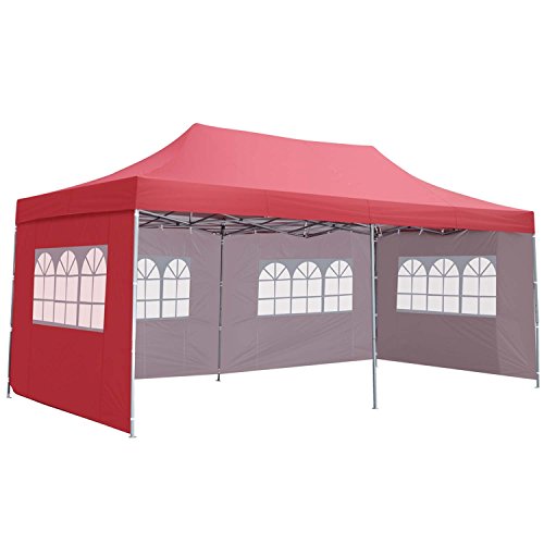 Outdoor Basic 10x20 Ft Pop up Canopy Party Wedding Gazebo Tent Shelter with Removable Side Walls Red