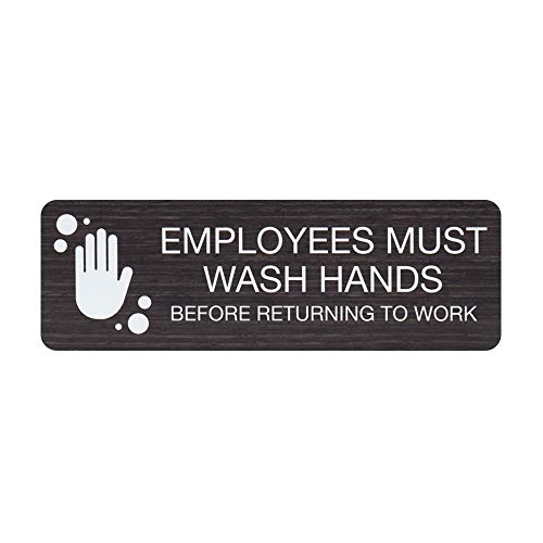 SBLABELS Employees Must Wash Hands Indoor Easy Adhesive Mount Door and Wall Sign for Restaurants and Small Businesses 3" x 9" - Dark Wood