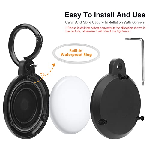 Wasserdichter AirTag-Halter - Halskette, Schlüsselanhänger, Hülle, Verschraubter Schutz, Versteckter GPS-Tracker für Kinder (Obsidianschwarz, 2er Pack)