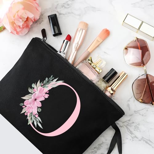 Image of Vavabox A-Z Personalized Makeup Bag, Birthday Gifts for Women Mom, Gifts for Best Friend, Bride Bridesmaid Cosmetic bag (O, 02-Black)