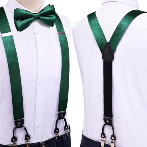Image of Dubulle Suspender and Bow Tie for Men Paisley Solid Mens Suit Braces Pretied Bowtie and Handkerchief Cufflinks Formal Wedding