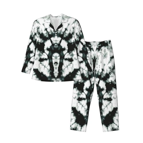 Black Gray Color Tie Dye Mens Pajamas Set Button Down Sleepwear Set Long Sleeve Loungewear With Pockets3