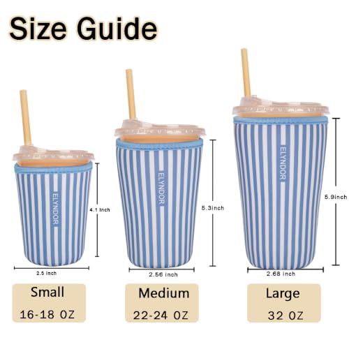 Image of Reusable Insulated Sleeve for Iced Coffee Cup, 3-Pack Coffee Neoprene Drink Sleeve for Cold & Hot Drinks, Beverage Holder for Iced Coffee (Ocean Stripes)