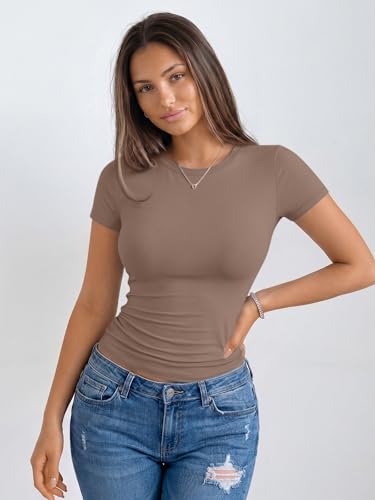 Image of Trendy Queen Womens Basic T Shirts - Stretchy Soft Slim Fit Short Sleeve Y2k Cute Summer Crop Workout Tops