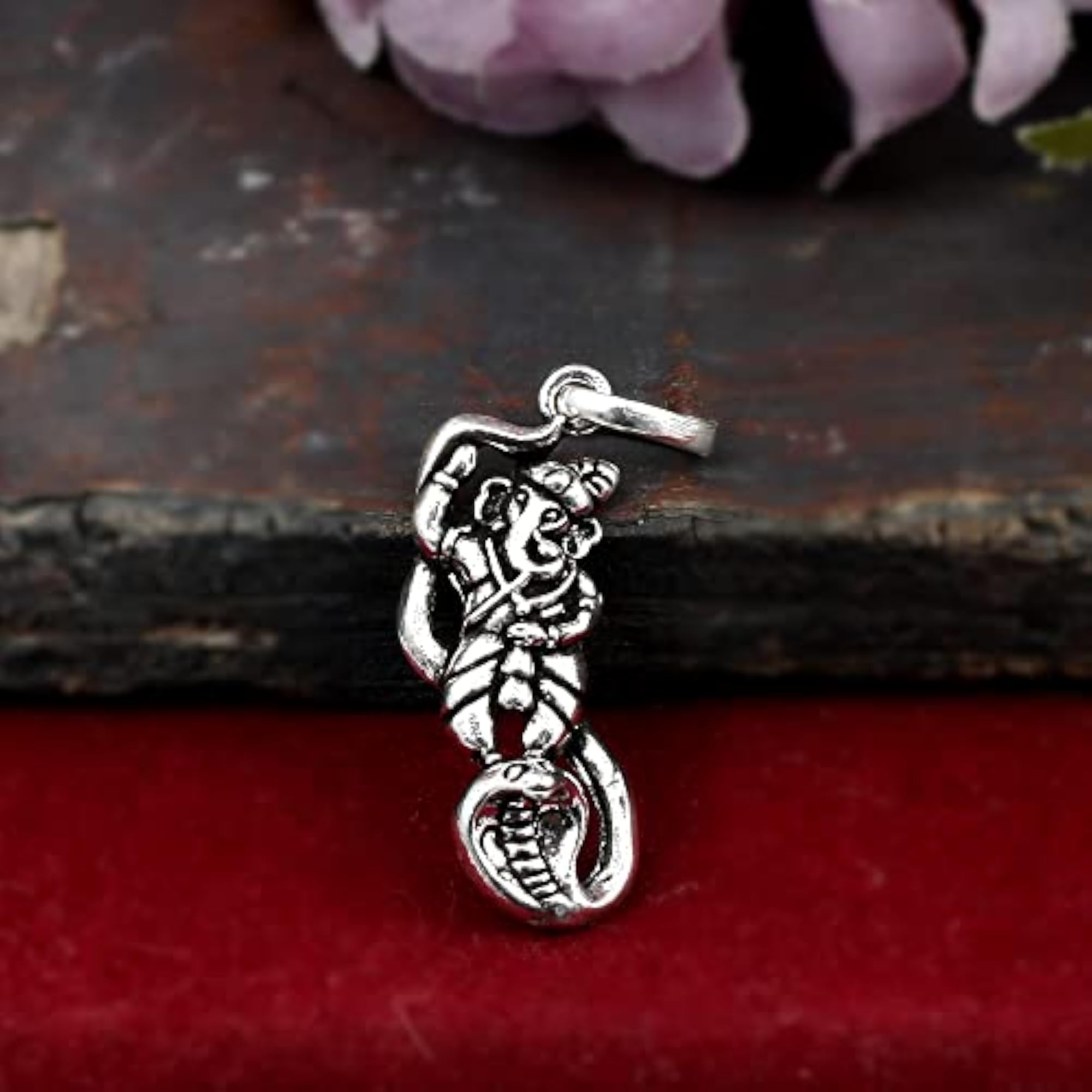 Silver Ganesha on Snake Pendant Locket, Spiritual Gift