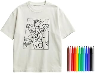 تيشيرت من القطن الأبيض بتصميم رسومات وأقلام ماركر للتلوين عليه بنفسك قابلة للغسيل للأطفال من سن 6-8 سنوات