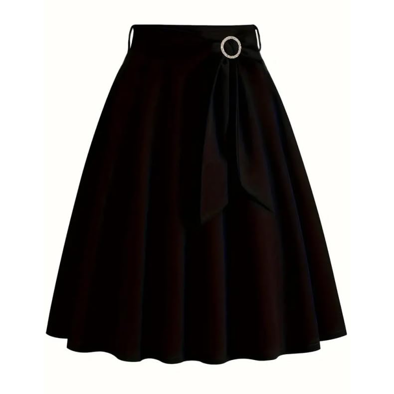 2025 Skirts for Women Trendy Vintage Flare Skirt Midi Length Casual Soft High Waisted Bow A Line Summer Skirts2