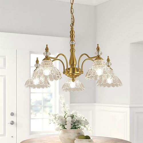 Esther Life NO Vintage Chandelier, 5-Light Gold Brass Crystal Chandeliers For Dining Room, Antique Victorian Chandelier thumb #1